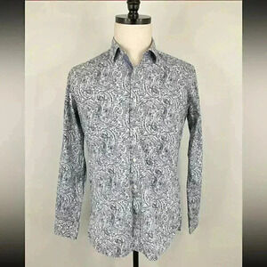 EUC Ted Baker Blue & White Paisley Long Sleeve Button-Up Shirt Sz. 15 34/35